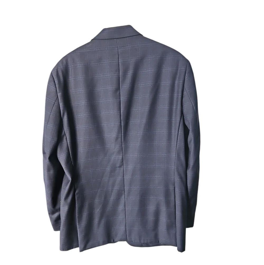 Jos A Bank Navy Windowpane 46L Tailored Sports Coat/Blazer